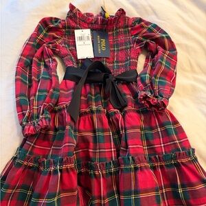 Ralph Lauren Kids Plaid Dress with Black Ribbon